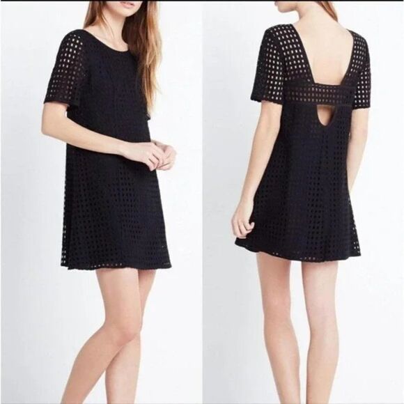 BCBGeneration Black Square Eyelet Lace Short Sleeve Open Back Dress - Picture 1 of 8